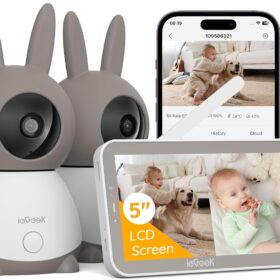 Babyphone 2 Caméras 2K ieGeek Baby 1T-2 – Écran 5” Sans WiFi + App Smartphone, PTZ 360°
