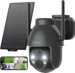 Caméra Surveillance Solaire 2K Noir | ieGeek 360° PTZ