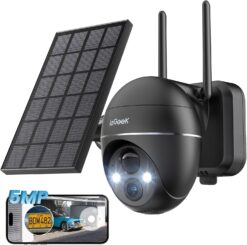 Caméra Surveillance WiFi Solaire 3K 5MP 360° PTZ Noire | ieGeek