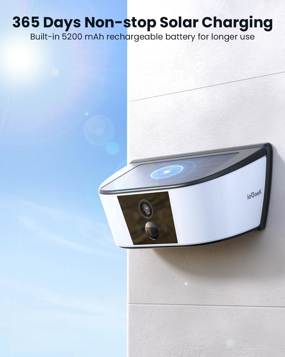 ieGeek S4 Caméra Solaire Murale 2K avec Projecteur 160 Lumens – Image 6